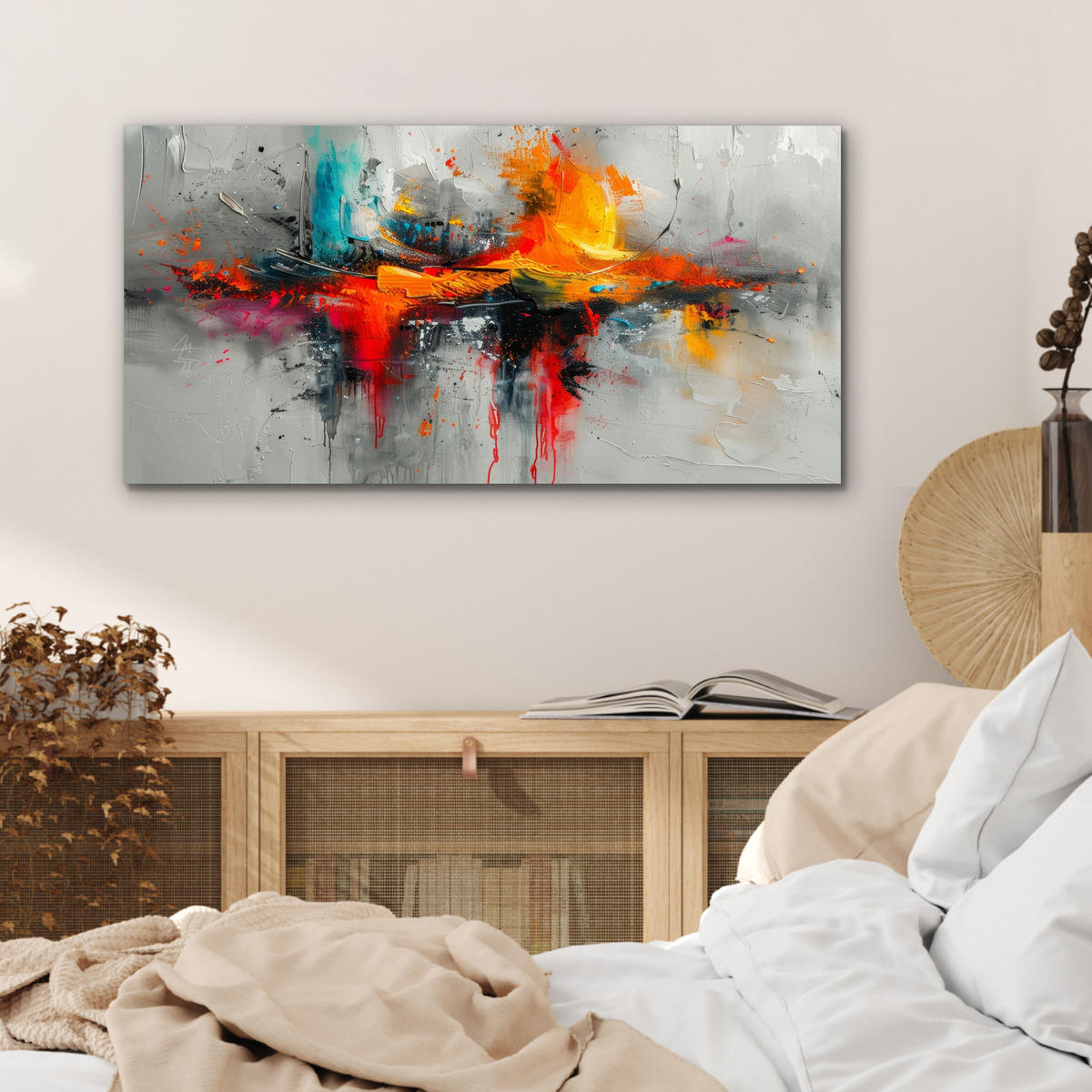 KOVOVÝ OBRAZ Moderné umenie - Oranžová - Sivá - Abstraktné 80x40 cm - svetlosivá, kov (80/40cm) - MuchoWow