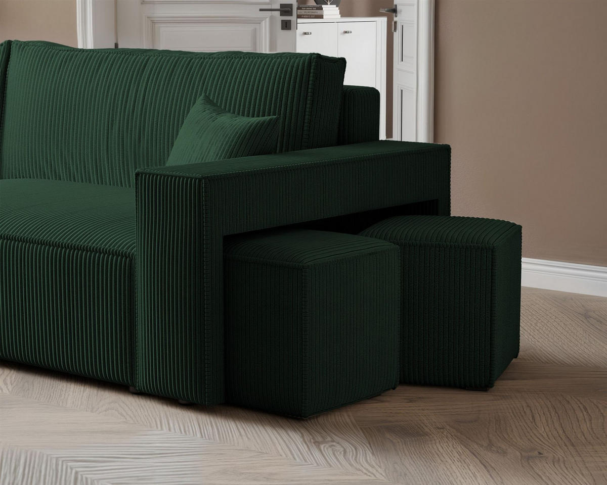 ECKSOFA Adara Inkl. Hocker - Grün, Holzwerkstoff/Textil (262/145cm) - Fun Möbel