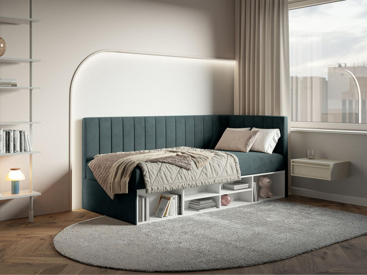 JUGENDBETT Ventrio Blaugrau Easy-Clean-Samtbezug 90x200 cm - Hellgrau, Holz/Textil (90/200cm) - Selsey