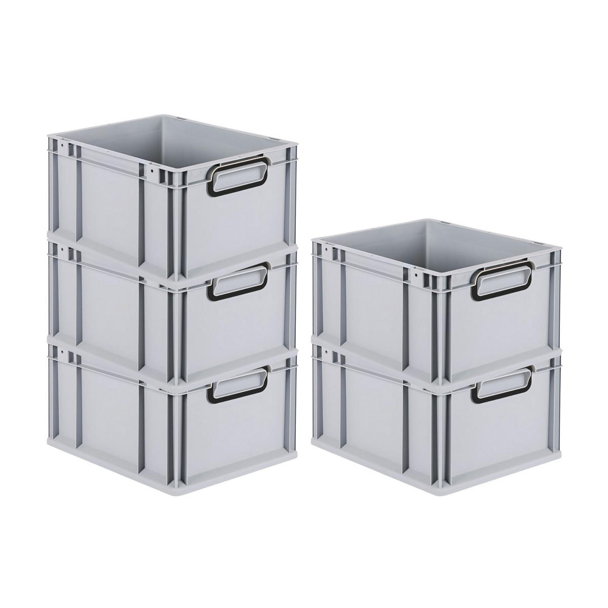 EUROBOX 5x NextGen Color 22x30x40 cm 20 Liter Griffe schwarz zu, Grau - Schwarz/Grau, Kunststoff (30/22/40cm) - PROREGAL