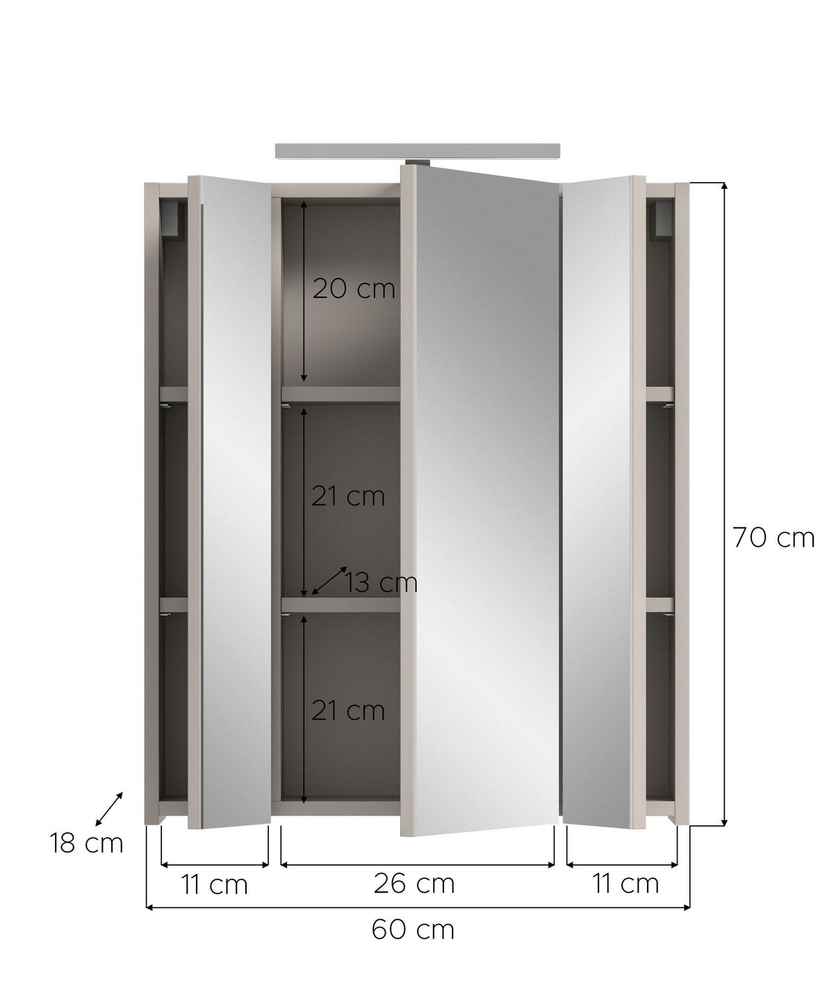 SPIEGELSCHRANK inkl. Beleuchtung ICE (B/H/T: ca. 60/70/18 cm) in Kaschmir/Spiegelglas - Kaschmir, Holzwerkstoff (60/70/18cm)