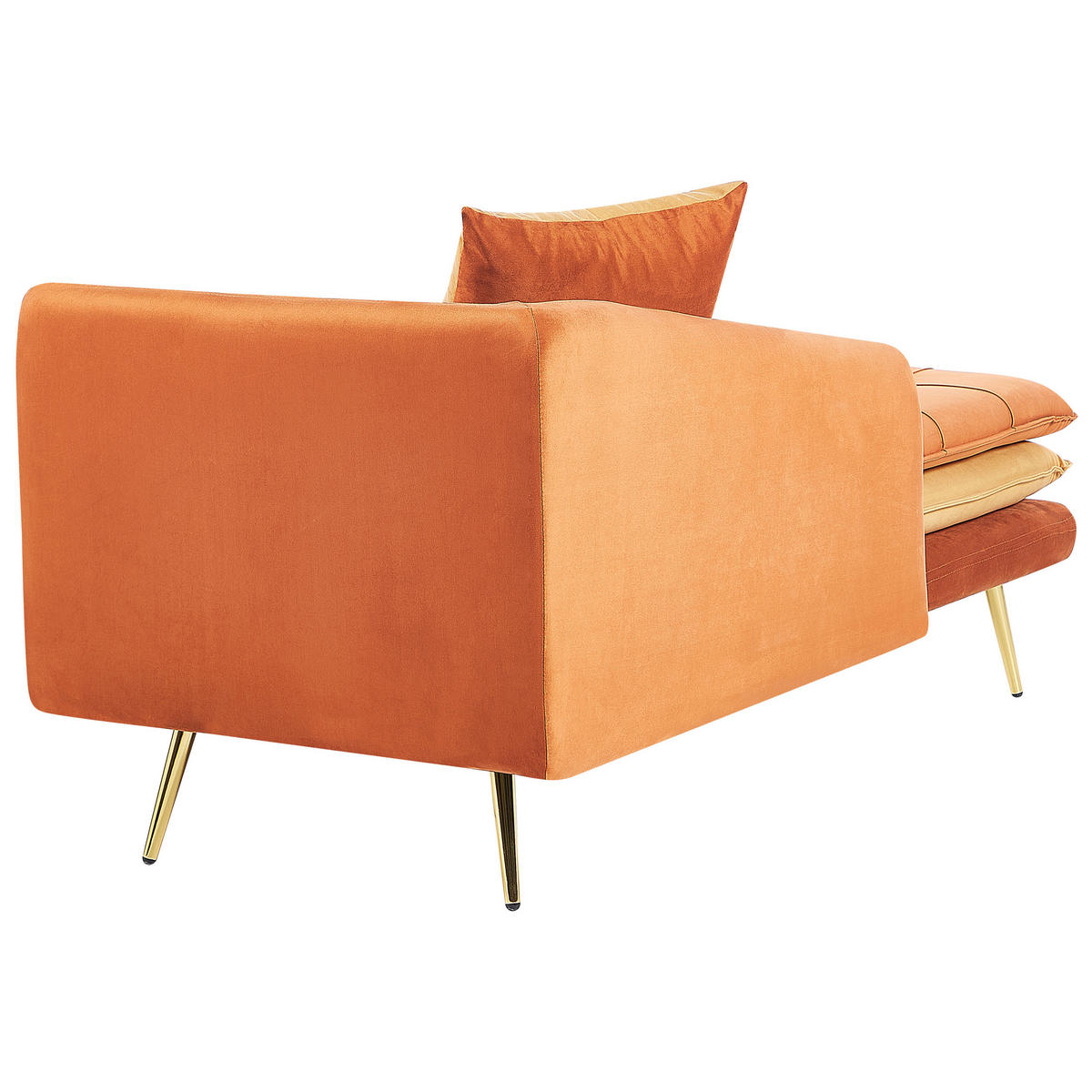 ČALOUNĚNÉ LEHÁTKO CHAISE LONGUE PRAVOSTRANNÉ Sametová látka Oranžové Gonesse - pomerančová/zlatá, textil (160/72/79cm) - Beliani