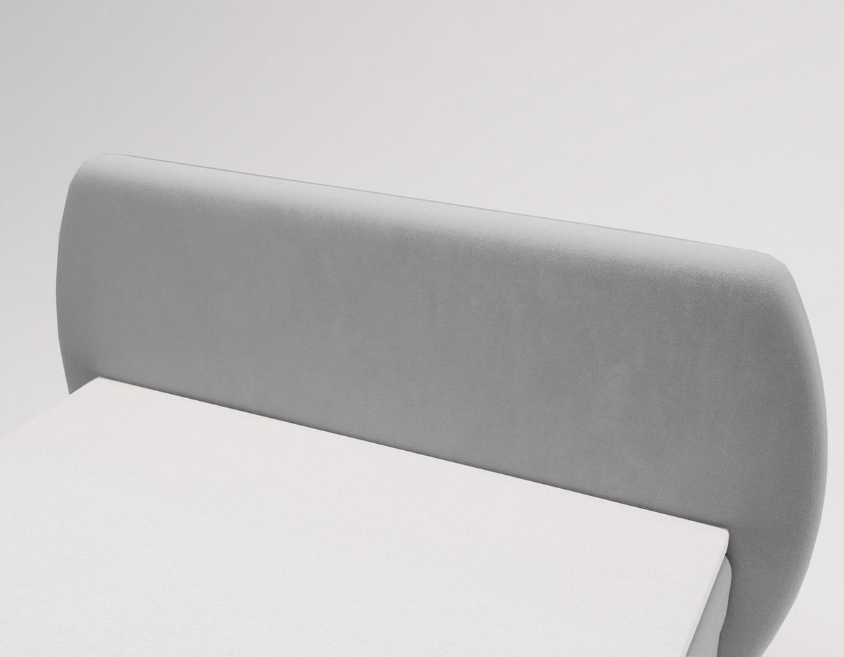 BOXBETT Bloom mit abgerundetem Kopfteil, Stoff Komodo Hellgrau 180x200 cm - Hellgrau, Holz (180/200cm) - Kaiser Möbel