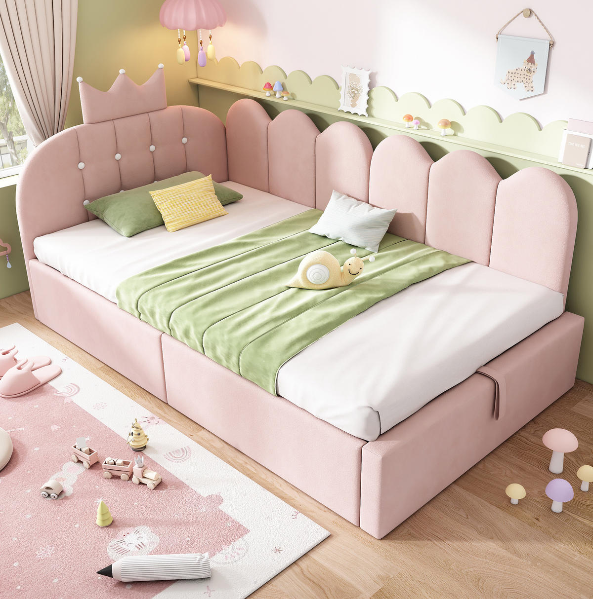KINDERBETT Polsterbett 90/190 cm aus Samt mit hydraulischem Stauraum Rosa - Rosa, Textil (90/190cm) - Modenvie