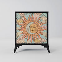 SIDEBOARD MYSTICAL STRUCTURE, Schwarz, 57,5x42x70,5 cm, Schwarze Metall-Sternfüße - Multicolor/Schwarz, Holzwerkstoff/Metall (57.5/70.5/42cm) - SpaceRebels