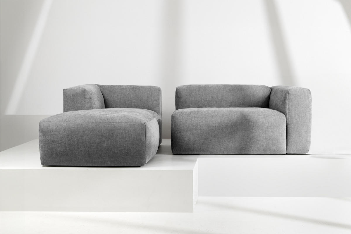 ECKMODULSOFA-LINKS BUFFO 3/4 Sitzer mit extrem weicher Sitzfläche, Gewebestoff, hell aschfahl - Hellgrau, Textil (237/180cm) - KONSIMO®