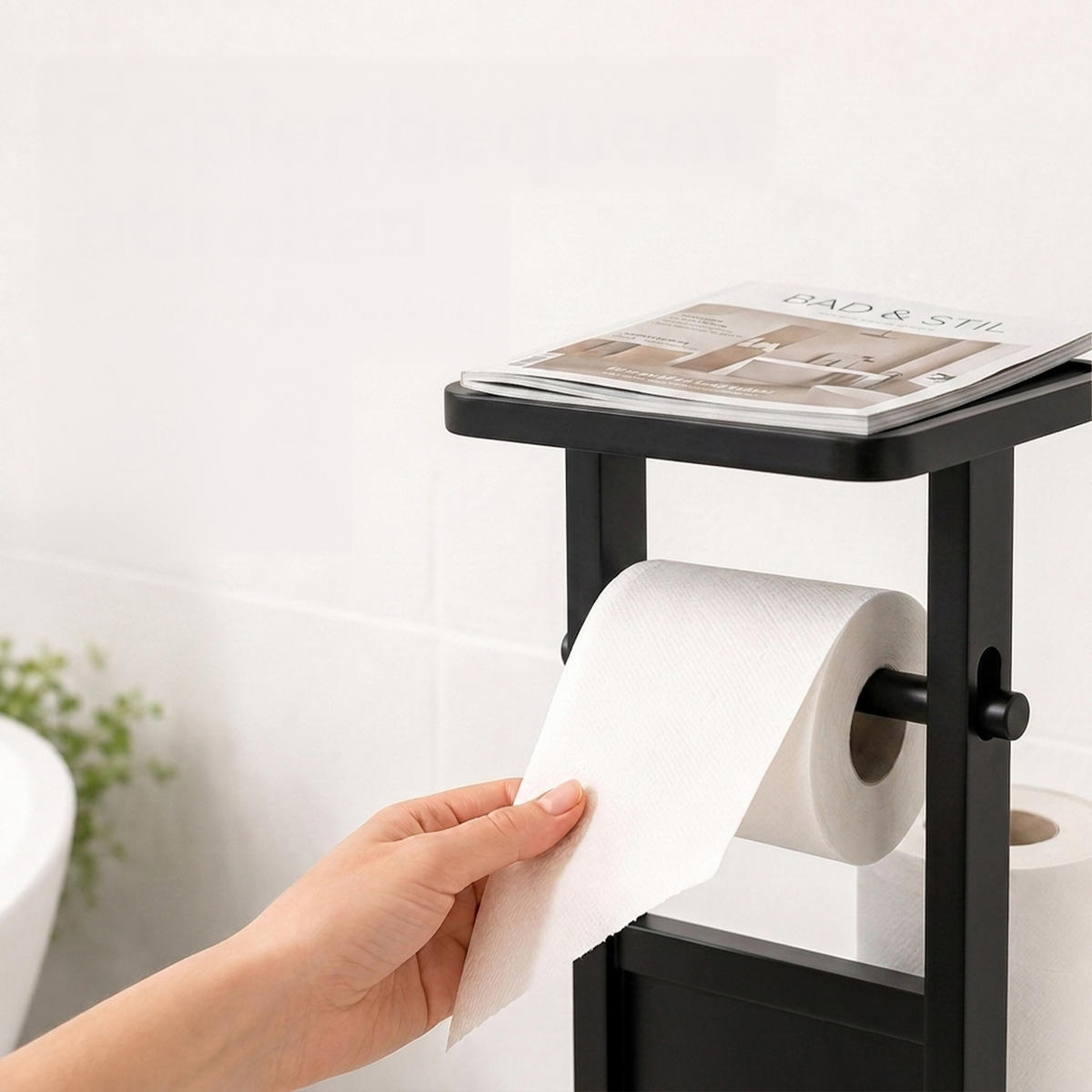 WC-SOUPRAVA černá bambus s poličkou 80 cm - černá, dřevo/kompozitní dřevo (30/80/18cm) - Relaxdays