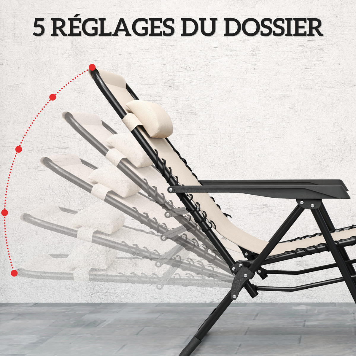 SONNENLIEGE 2er-Set DE-15650 mit Tisch, 5-fach verstellbar Beige - Beige, Metall (65/110/90cm) - ComfortXL