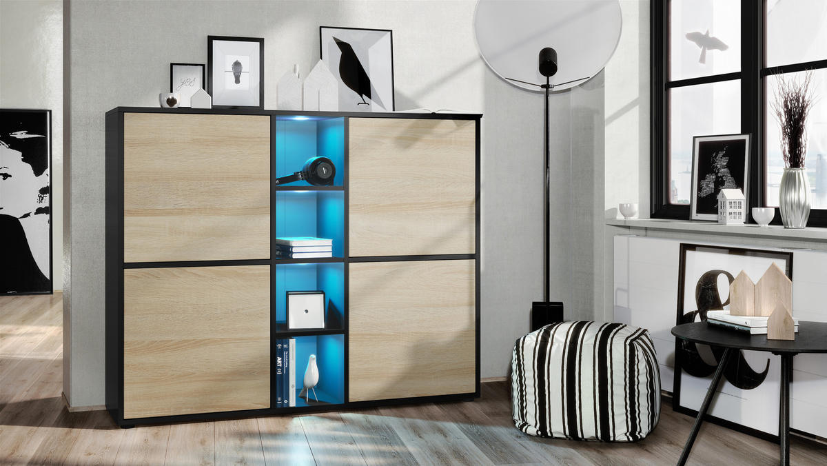 HIGHBOARD Cuba Türen in Eiche sägerau - Eiche San Remo, Holzwerkstoff (130.5/105.5/35.5cm) - Vladon