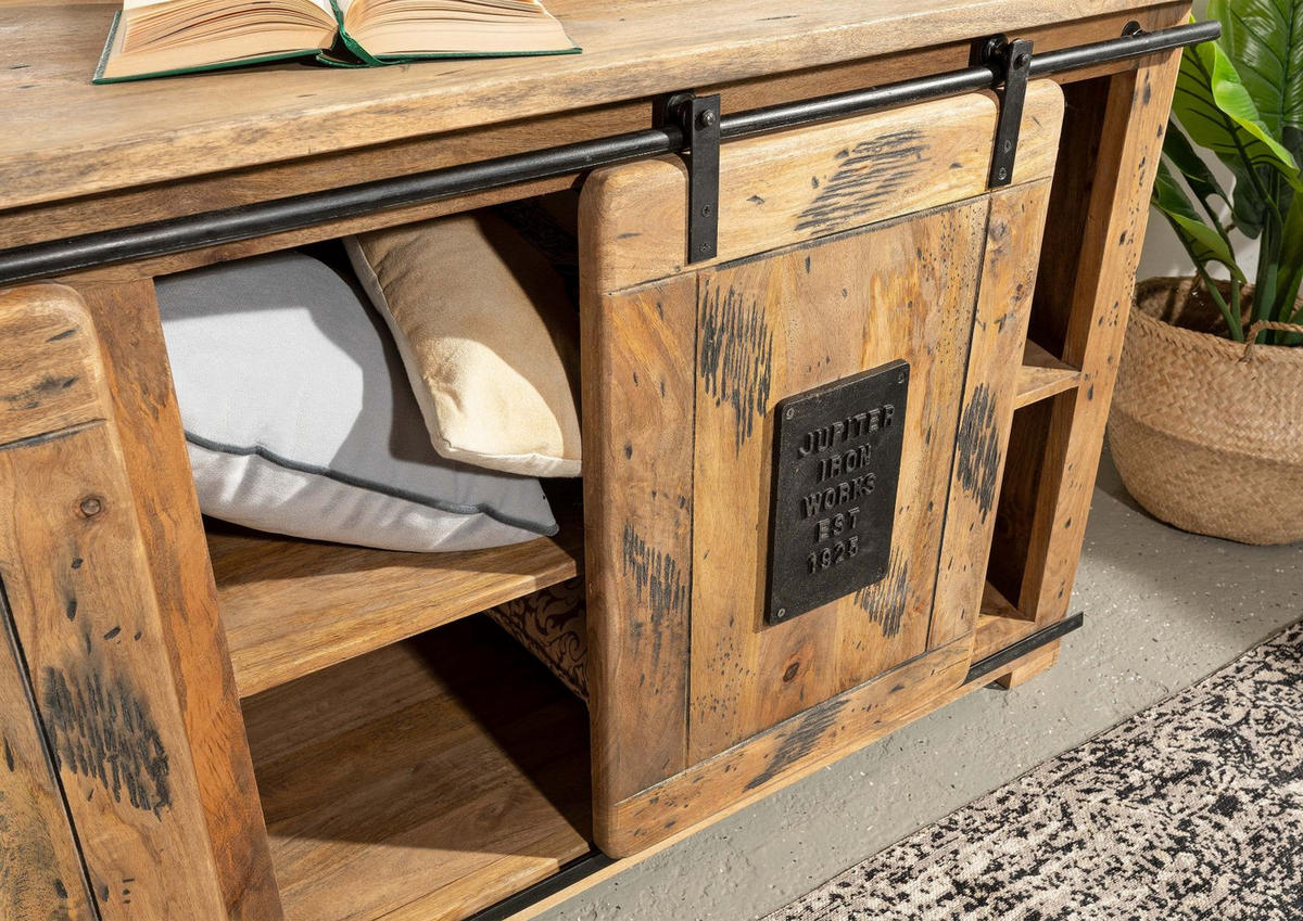 SIDEBOARD Mango 150x45x80 natur lackiert RAILWAY #100 - Naturfarben, Holz (150/80/45cm) - Massivmoebel24