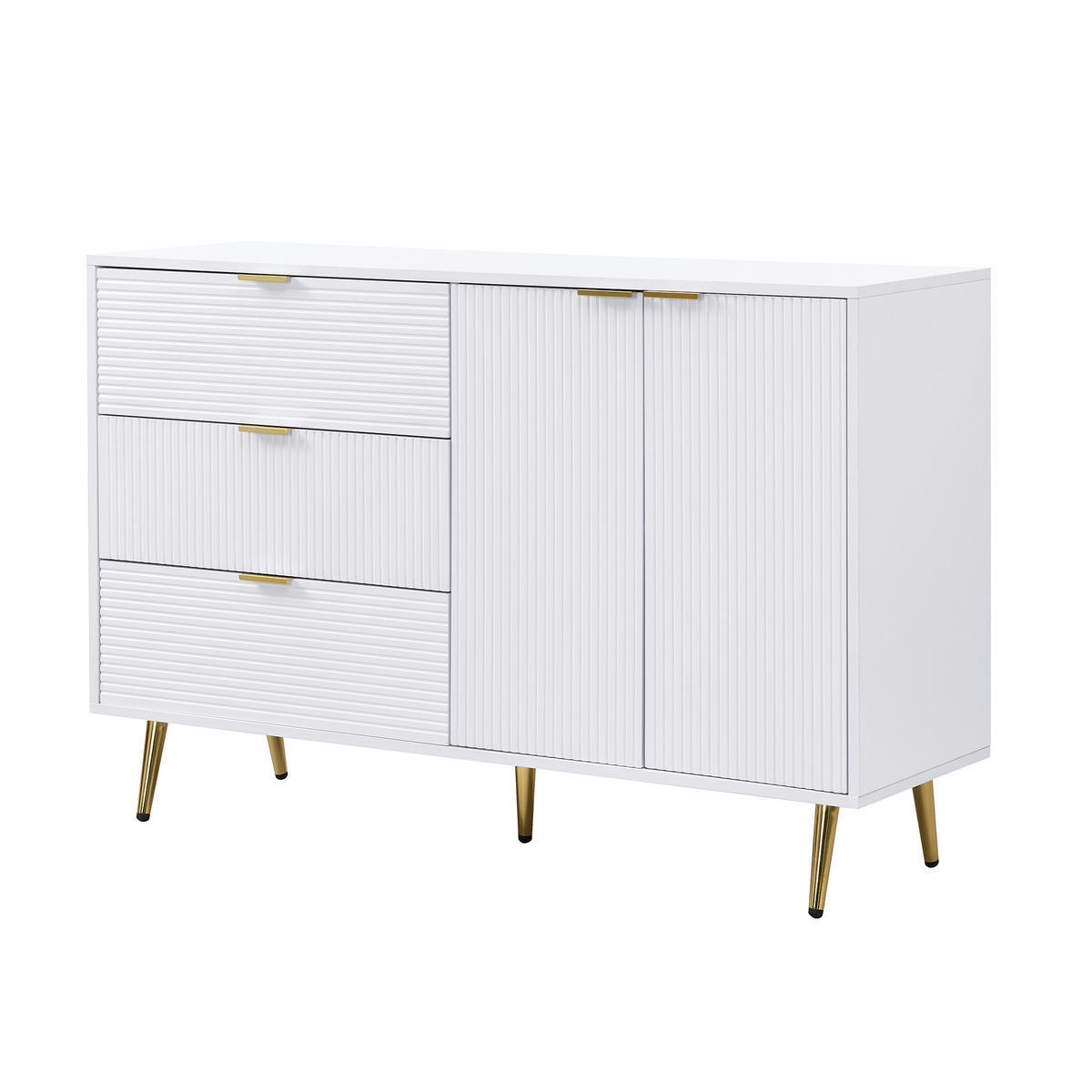 SIDEBOARD DE-38892 120/38/80,5 cm 3 Schubladen und 2 Türen Weiß/Gold - Weiß, Holzwerkstoff (120/80.5/38cm) - ComfortXL