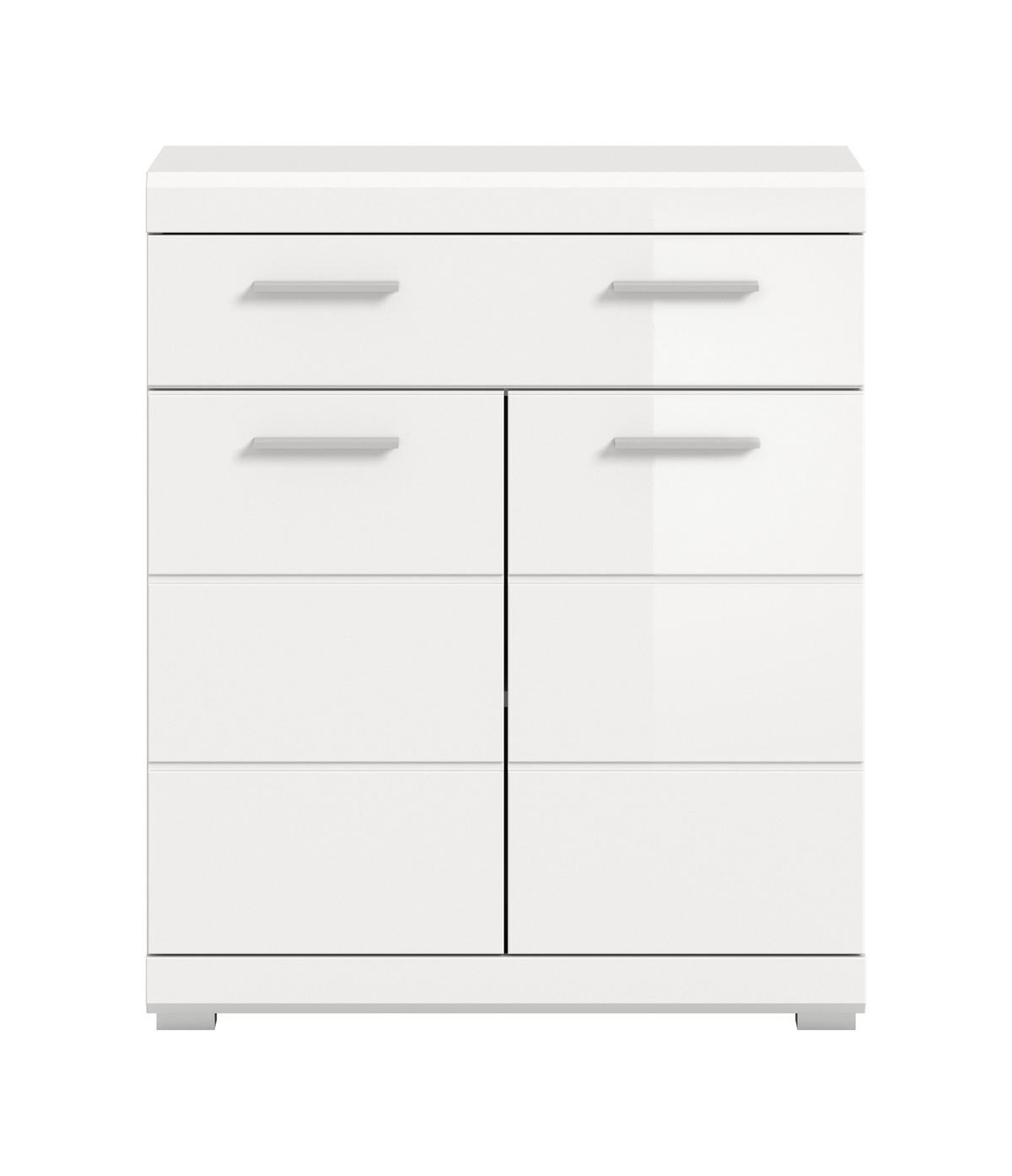 STANDSCHRANK Scout Bad in weiß Nachbildung und weiß hochglanz B/H/T: 74x88x31 cm - Weiß, Holz (74/88/31cm)