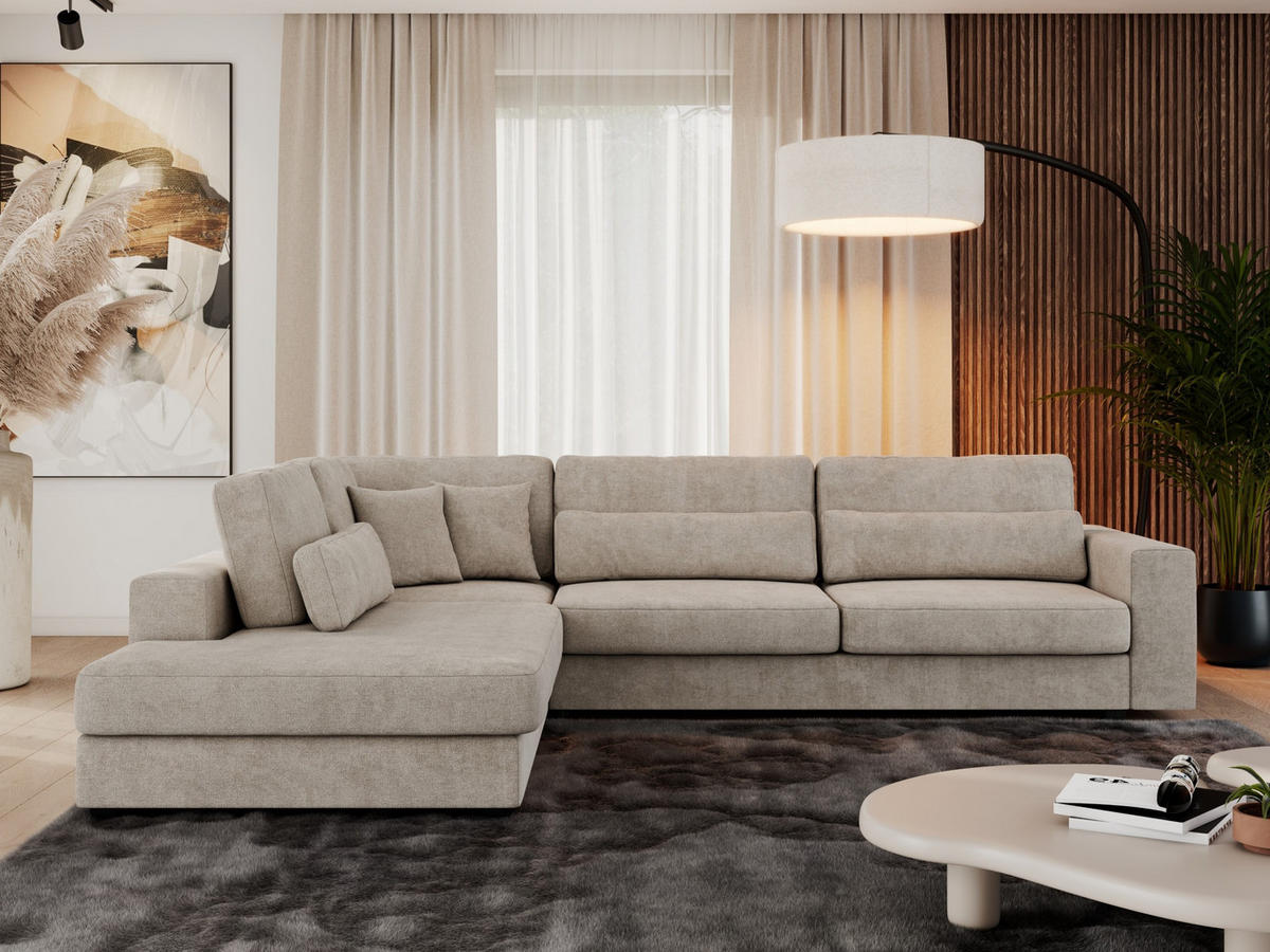 ECKSOFA Savona Beige Strukture - links - Beige/Schwarz, Kunststoff/Textil (316/249cm) - MKS