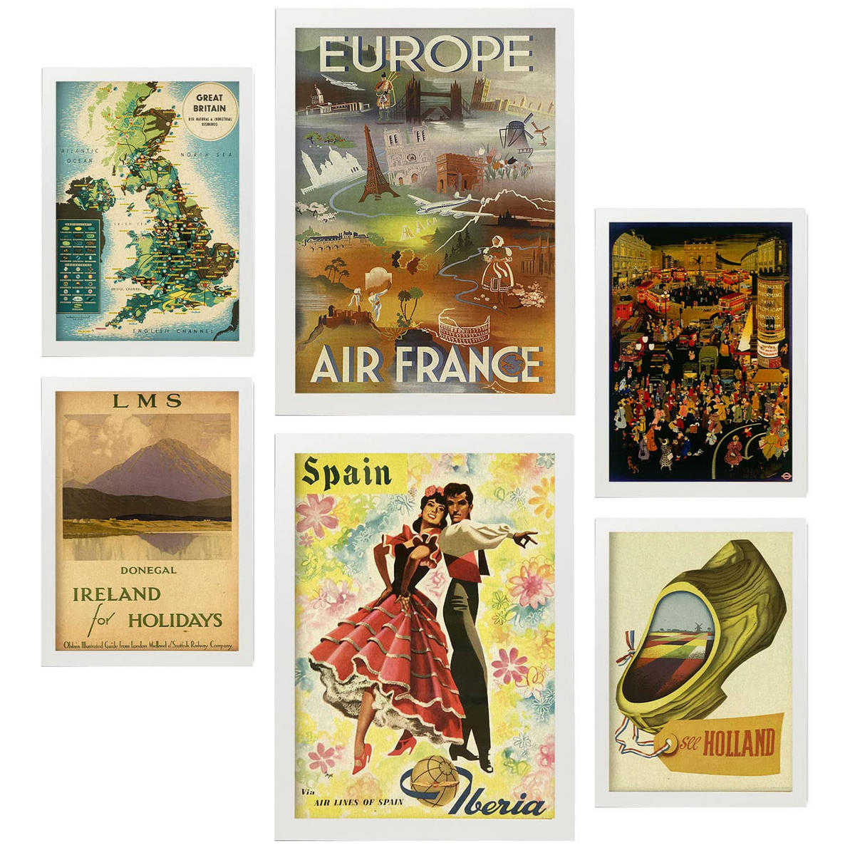 POSTER Set Mit 6 Europäische Länder Größe A3 & A4 Weißer Rahmen - Weiß, Papier (29.7/1cm) - Nacnic