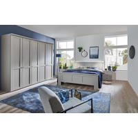 SCHLAFZIMMER Greenholm in Kieselgrau 4 teilig mit Kleiderschrank 250cm Breite ohne Spiegel, Doppelbett 180x200cm, zwei Nachttisch - Grau, Holzwerkstoff (80/200/120cm)