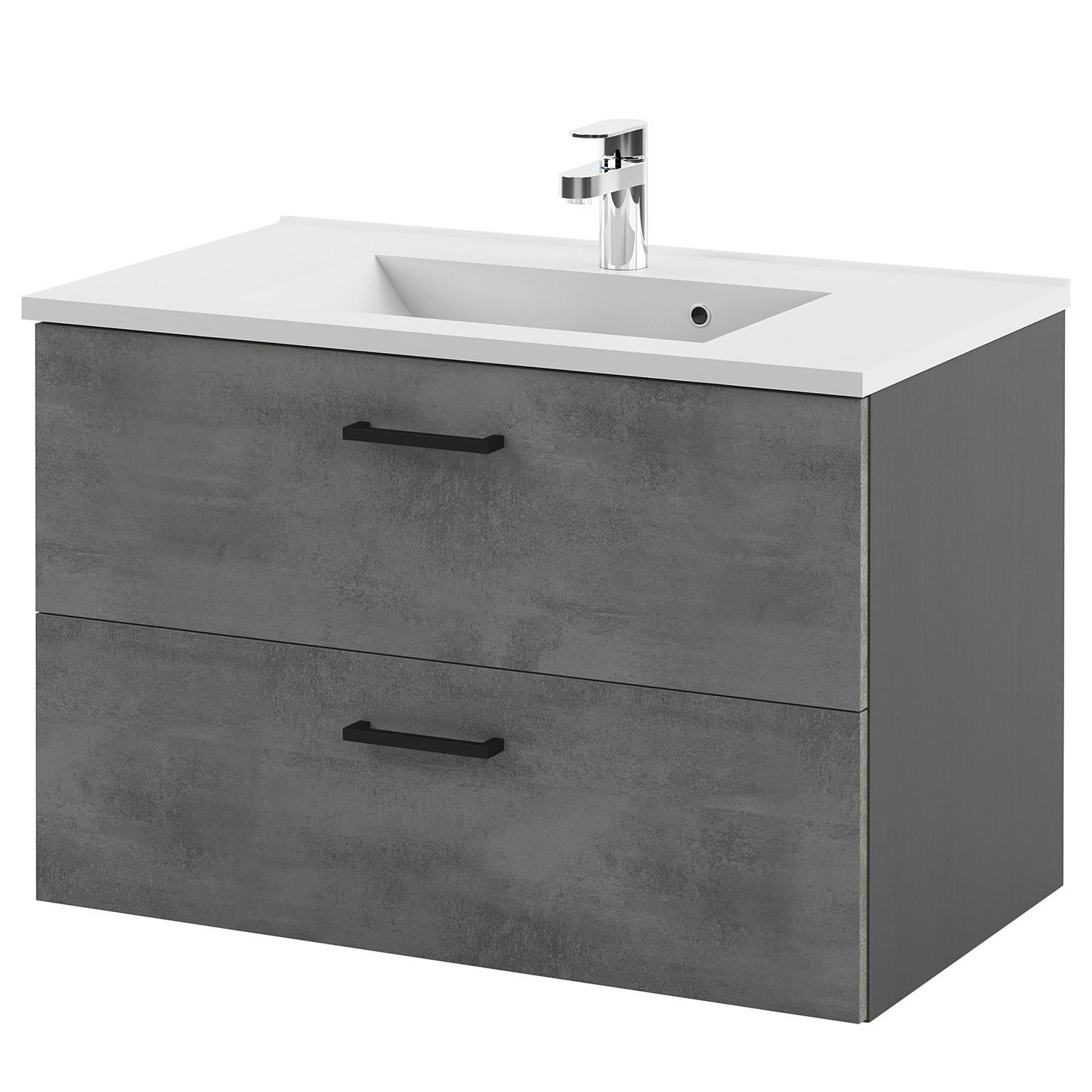WASCHTISCH - Beton Dunkel Dekor / Graphit - Grau, Keramik/Holzwerkstoff (80/54/48cm) - home24