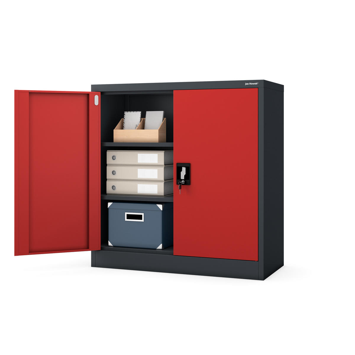 METALLSCHRANK Beata - Anthrazit/Rot, Metall (90/93/40cm) - Jan Nowak