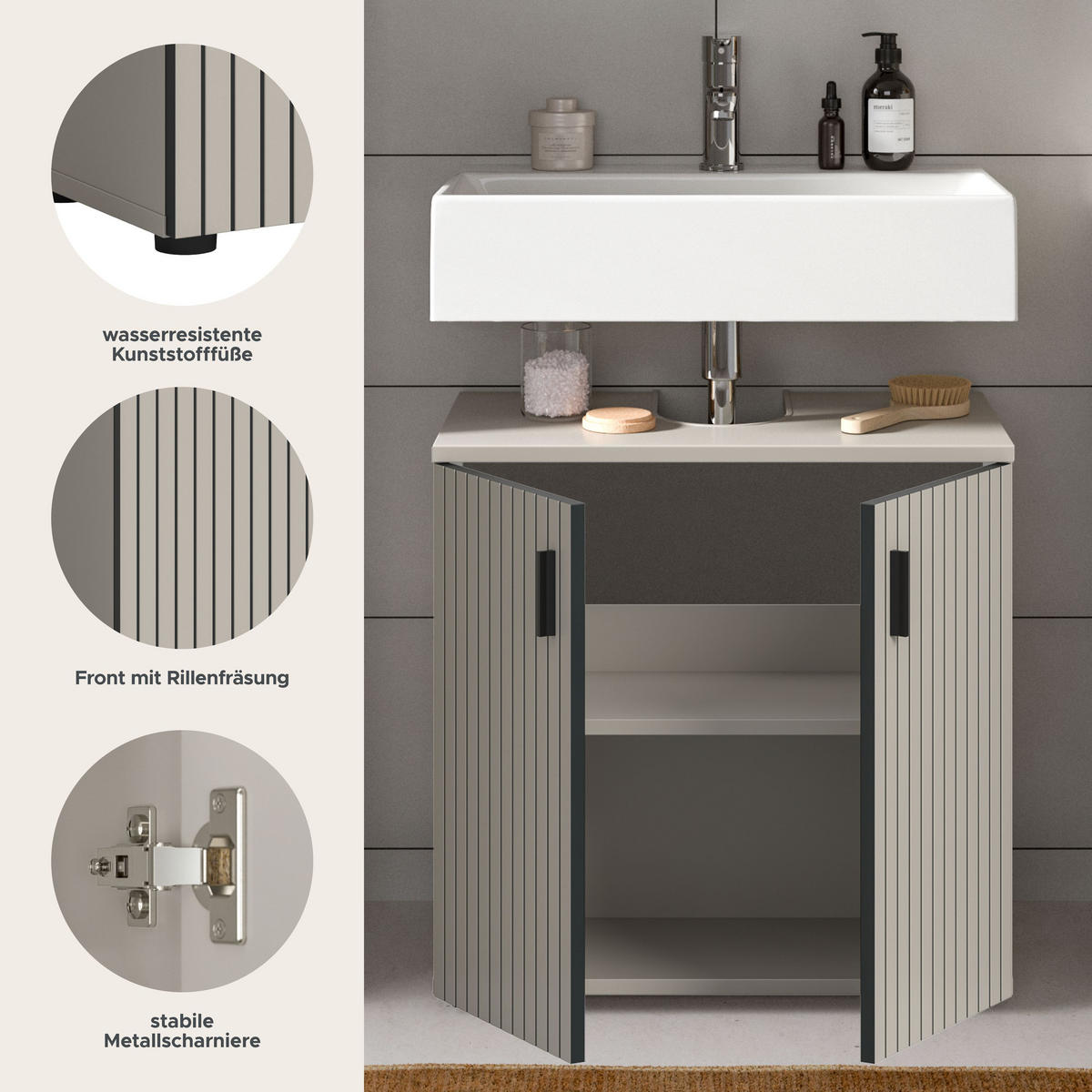 WASCHBECKENUNTERSCHRANK MONE (B/H/T: ca. 60/59/30 cm) in Kaschmir/Kaschmir - Kaschmir, Holzwerkstoff (60/59/30cm)