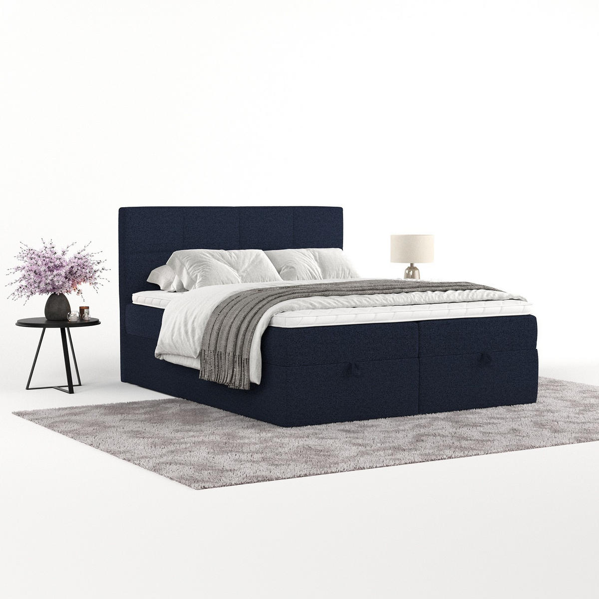 BOXBETT Velto 160/200 cm Marineblau im Riva Stoff - Schwarz/Dunkelblau, Holz/Holzwerkstoff (160/200cm) - AltaBeds