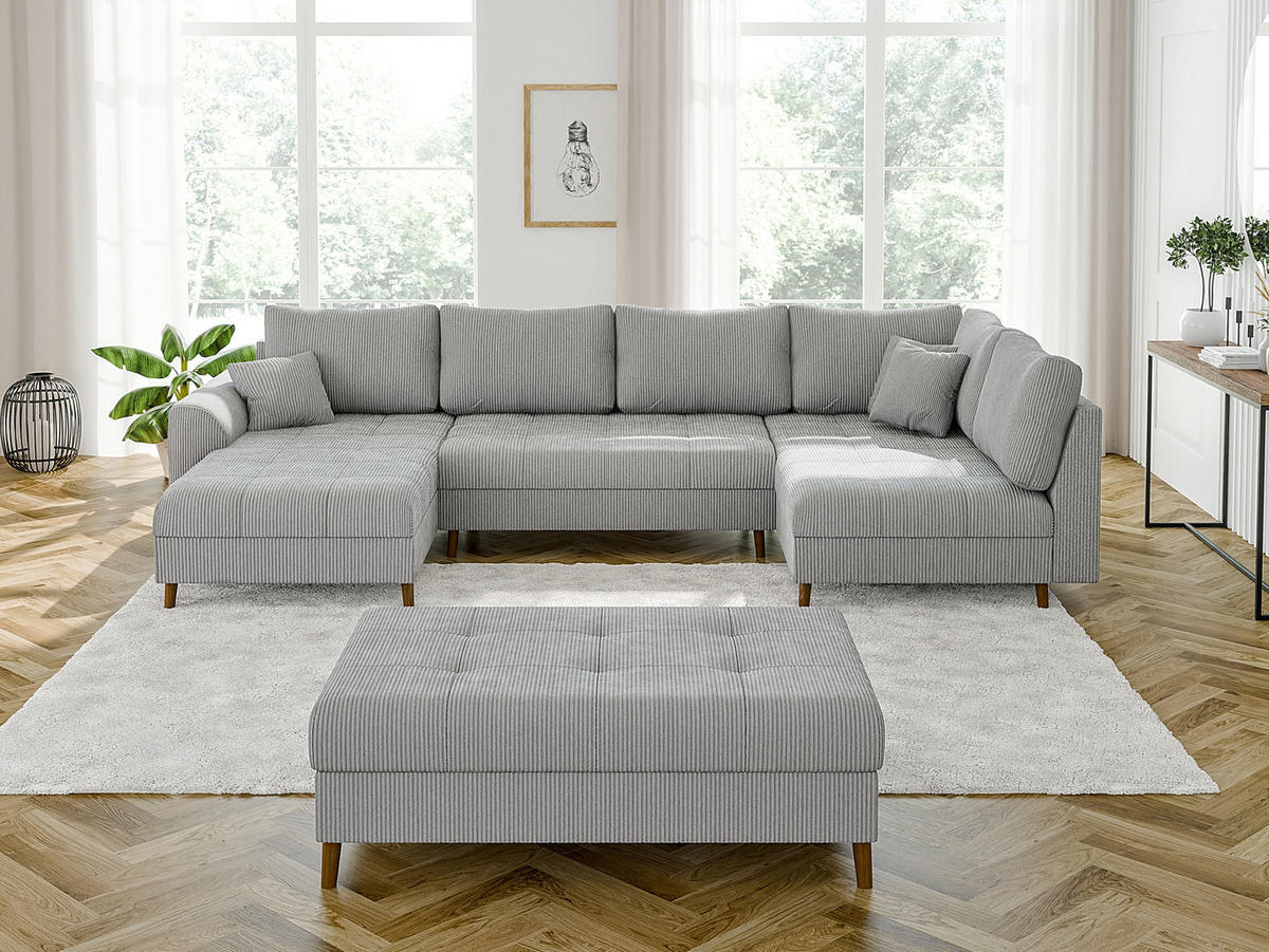 HOCKER Alma Hellgrau Cord - Hellgrau/Braun, Holz/Textil (118/40/73cm) - S-Style Möbel