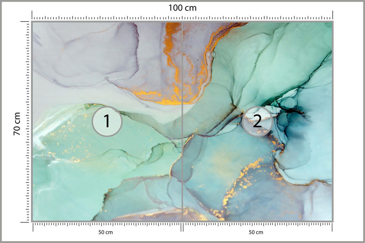 FOTOTAPETE für Badezimmer Blauer Marmor Goldadern Vintage 100x70 - Violett/Grün, Papier (100/70cm) - Muralo