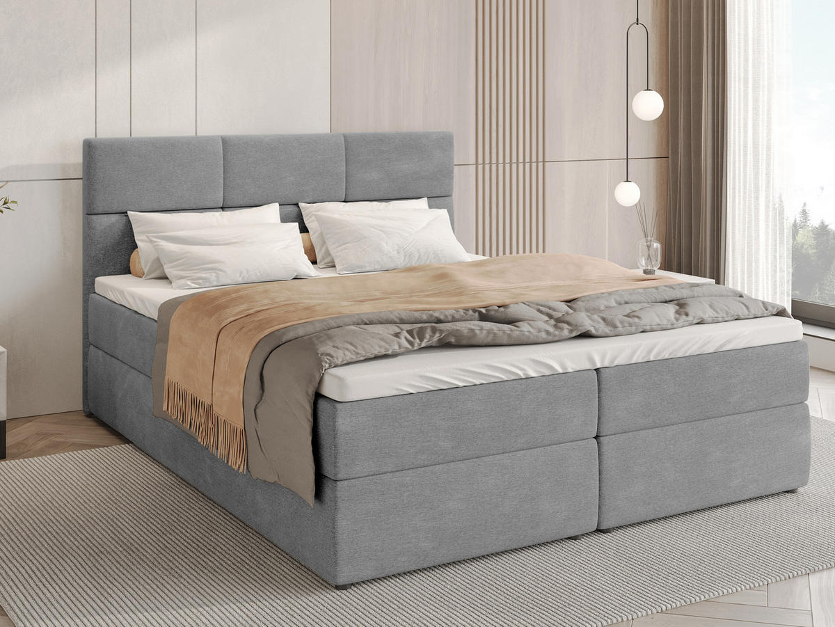 BOXBETT Boston mit Topper 180/200 Hellgrau - Hellgrau, Holzwerkstoff/Textil (180/200cm) - Bromarkt
