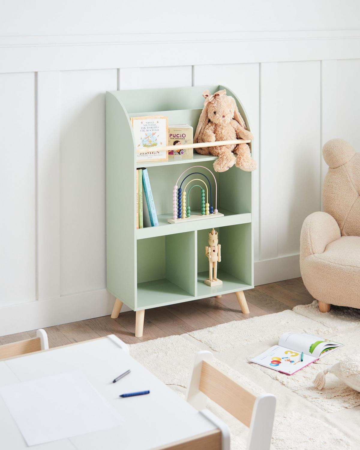BÜCHERREGAL mit 3 Ebenen 102 cm Hellgrün Liloet - Hellgrün/Braun, Holzwerkstoff (60/102/30cm) - Beliani