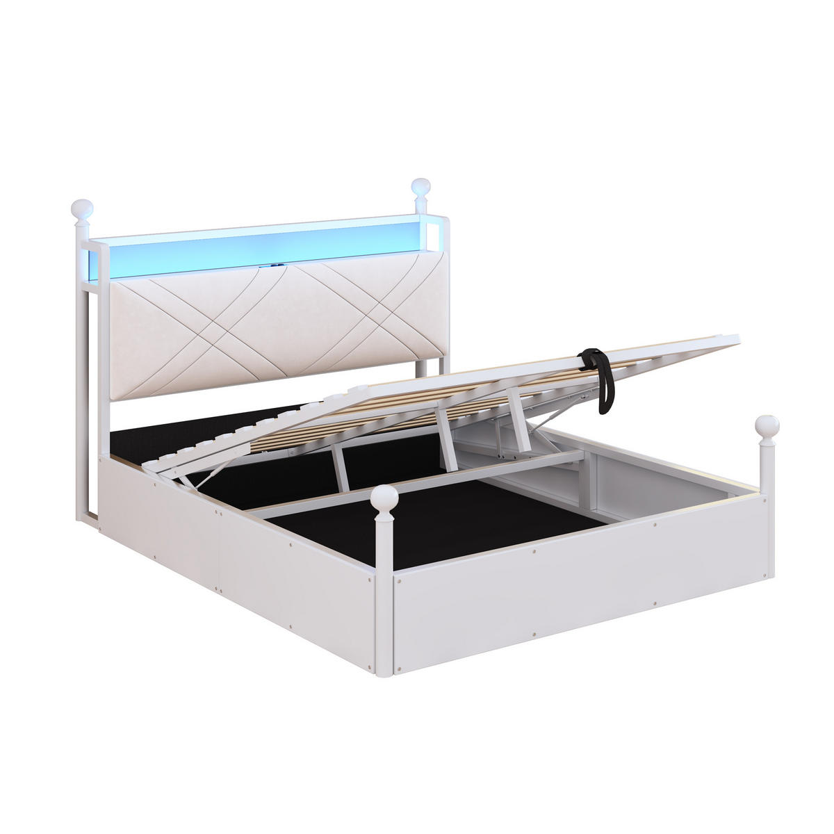 HIMMELBETT 140/190 cm DE-02087, in Weiß, mit Hydraulik, LED und USB-C - Weiß, Metall (140/190cm) - ComfortXL