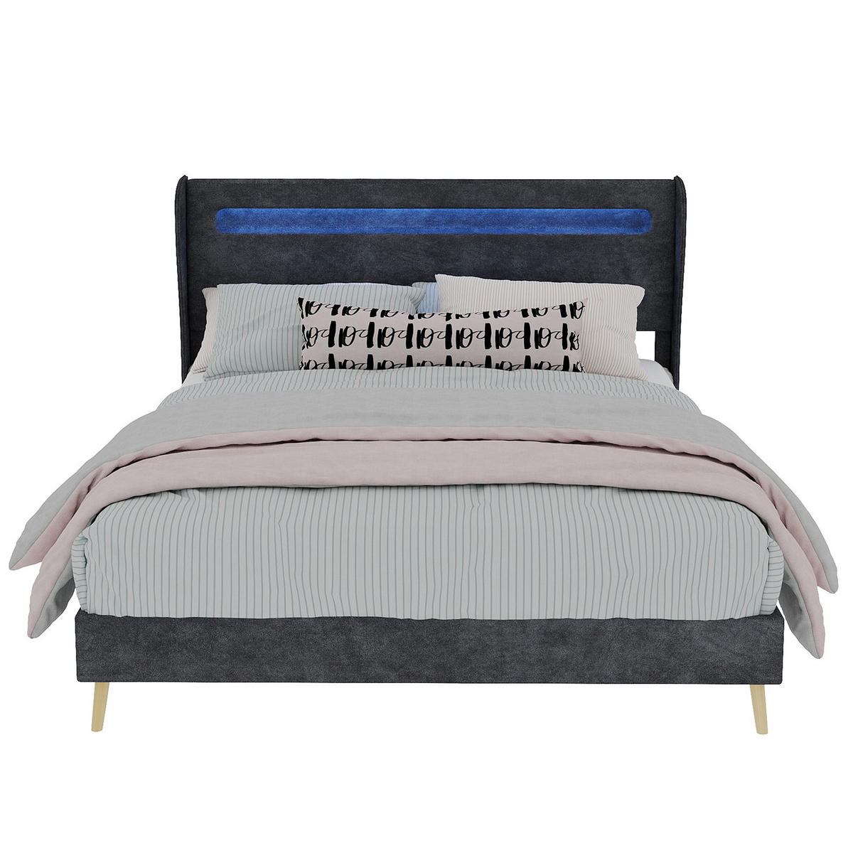 POLSTERBETT 140x200 cm LED ohne Stauraum grau - Grau, Textil (140/200cm) - LEBENLANG