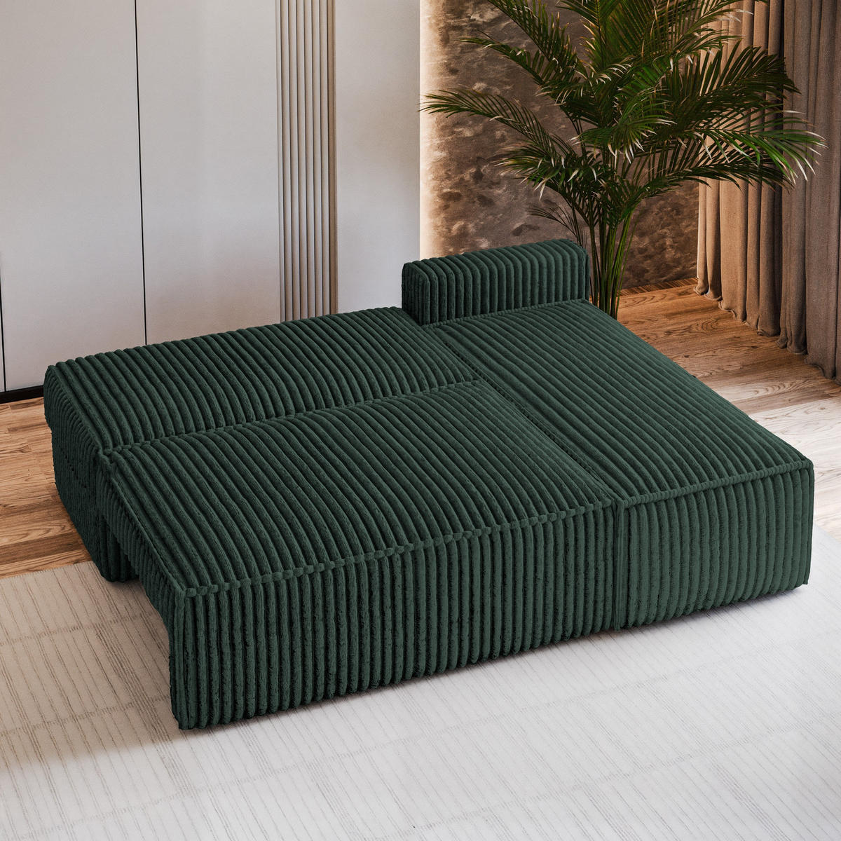 ECKSOFA BRISO T Grün Kordstoff mit Schlaffunktion - Grün, Holz (200/140cm) - MASSENO