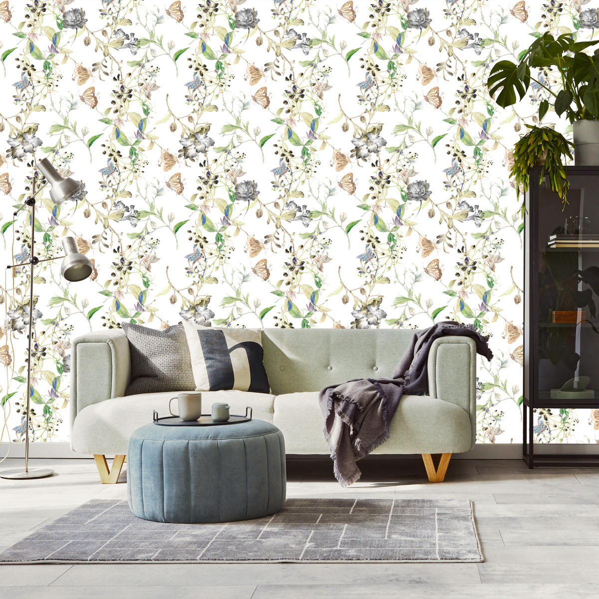 VLIESTAPETE Wiesenblumen im Retro-Stil – Grün, Beige, Weiß – 50x1000 cm - Beige/Weiß, Papier (50/1000cm) - Muralo