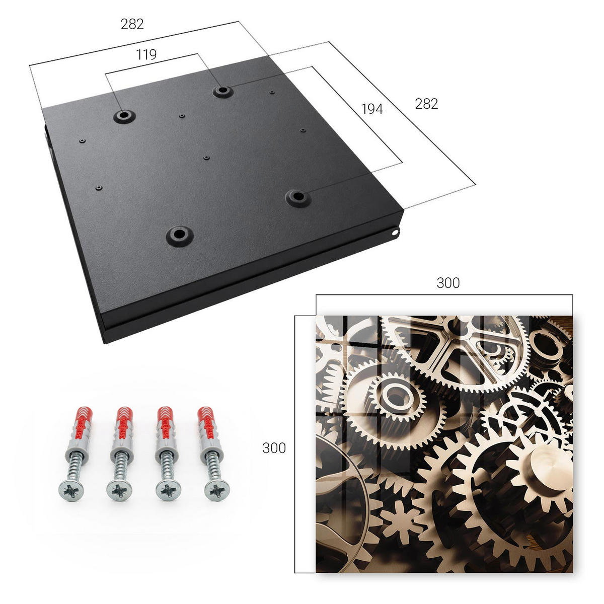 SCHLÜSSELBOX Schwarz 30x30 cm- Türöffnung nach rechts - Mechanische Symbiose - Grau, Metall (30/30/5cm) - TULUP