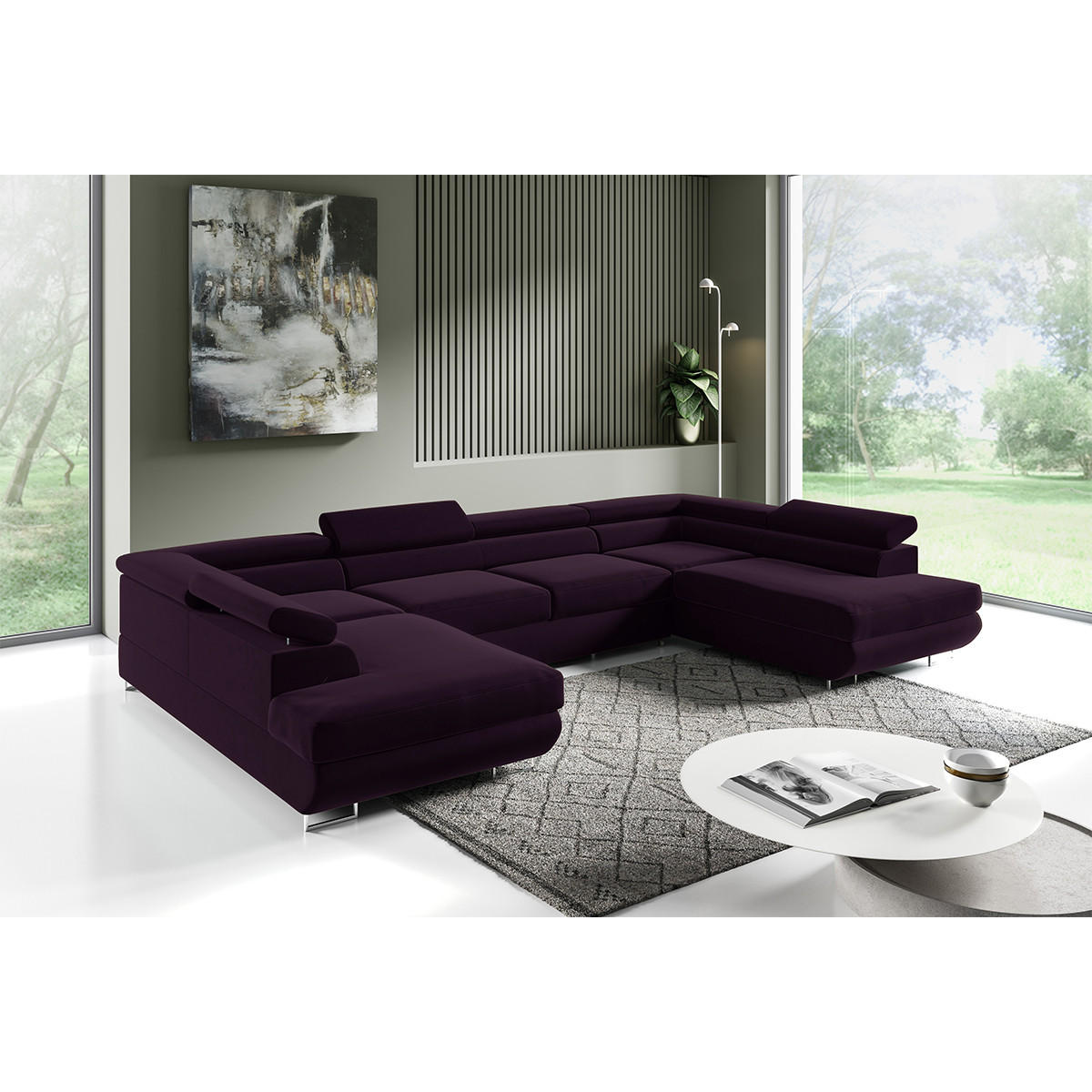 PANORAMASOFA Lyam 5 Sitzplätze Bordeaux - Rot, Holzwerkstoff (335/72/201cm) - Petits-meubles