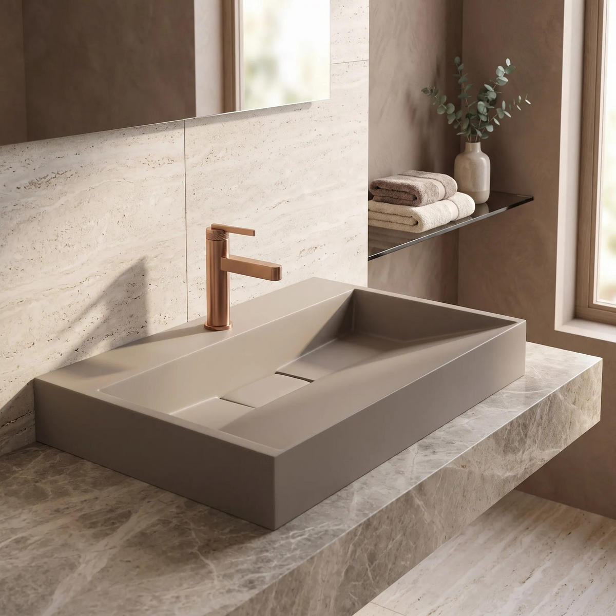 WASCHBECKEN Konglomerat Rea Goya Taupe 70cm - Beige, Keramik (46/14/70cm) - REA