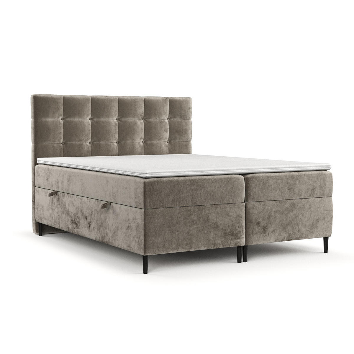 BOXBETT Urbaneo Beige 180/200 cm mit Taschenmatratze und Topper - Beige/Schwarz, Holz/Holzwerkstoff (180/200cm) - Maison de Reve
