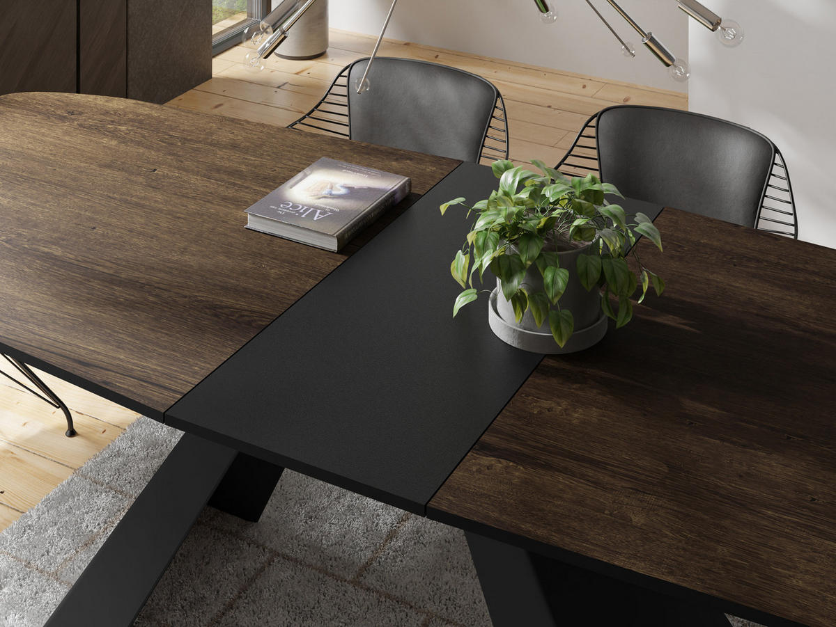 ESSTISCH Monte rechteckig ausziehbar, Lefkas Eiche 160-200/80/76 cm - Alteiche/Schwarz, Holzwerkstoff/Metall (160/80/76cm) - WFL GROUP
