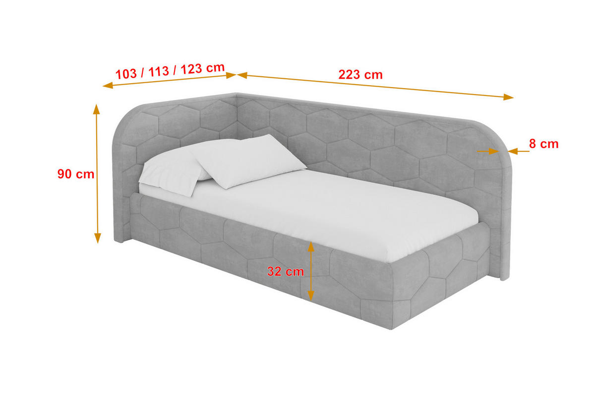 EINZELLBETT Jugendbett mit Bettkasten und Matratze H3/H4, Rechts - JAXY 90x200 Grau - Silberfarben, Holzwerkstoff/Textil (90/200cm) - ALTDECOR