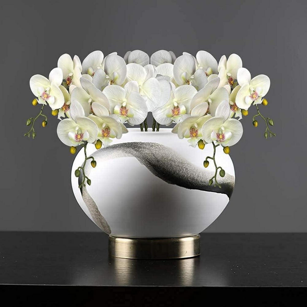 KUNSTBLUME Orchideenzweig 4-teiliges Set Beige - Weiß, Kunststoff (72.9cm)