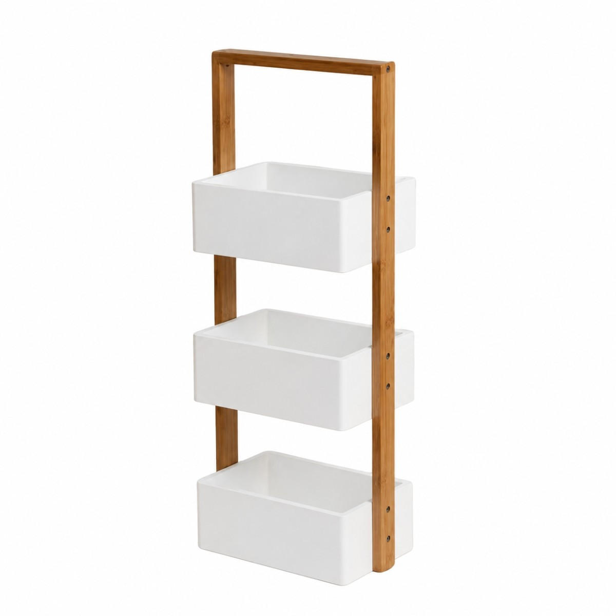 BAMBUSREGAL mit 3 Aufbewahrungsboxen 28.5/15/66 cm - Weiß, Holz (15/66/15cm) - Calicosy