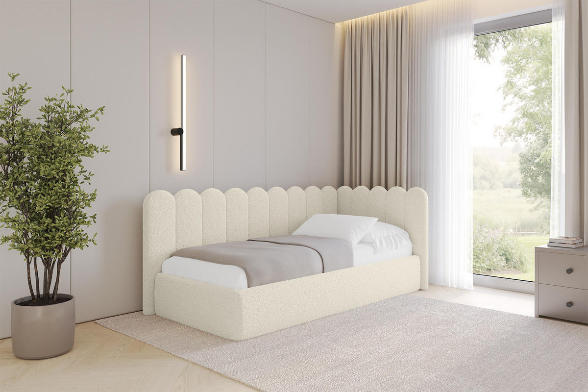 EINZELLBETT Jugendbett mit Bettkasten, Links - ARTY 80x200 Beige - Champagner, Holzwerkstoff/Textil (80/200cm) - ALTDECOR