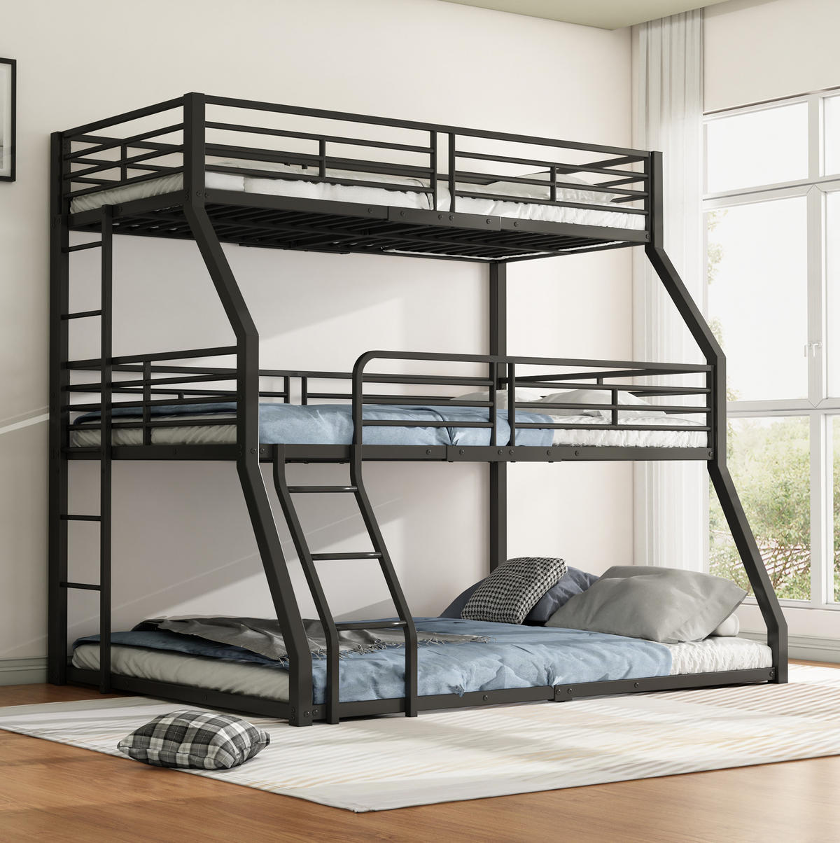 ETAGENBETT 90/200 cm Schwarz Metall mit stabilen Geländern - Schwarz, Metall (90/200cm) - OKWISH