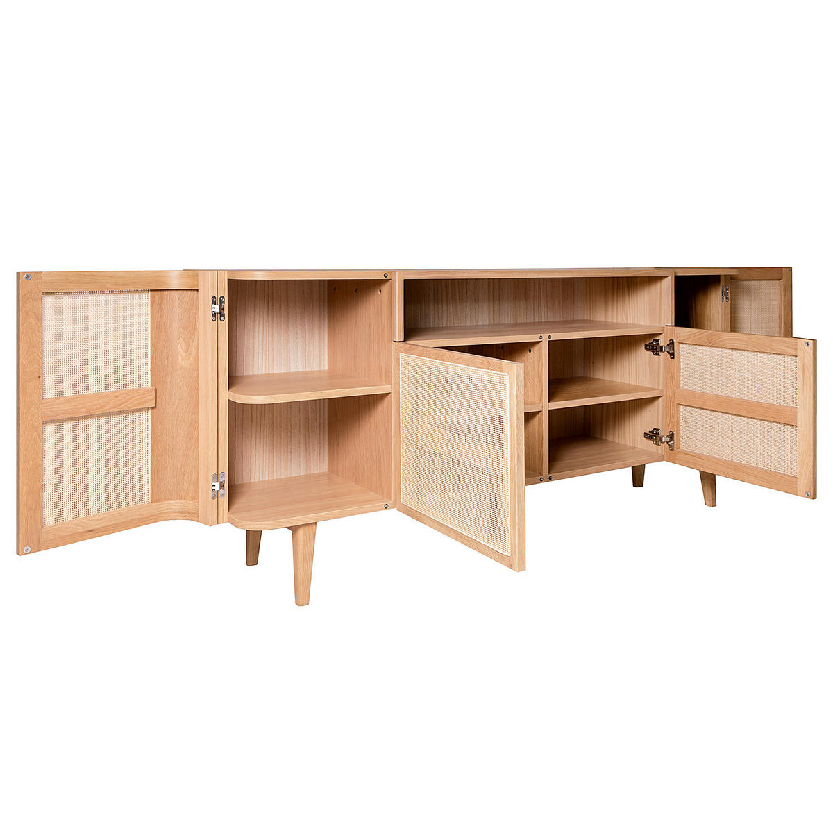 SIDEBOARD - Rattan / Eiche teilmassiv, 180 cm - Beige, Holzwerkstoff (180/80/40cm) - home24