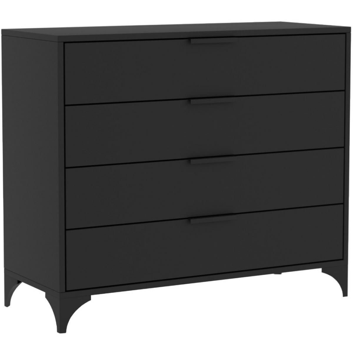 KOMMODE Home mit 4 Schubladen, 100 cm, mit Griffen, Schwarz - Schwarz, Holzwerkstoff (80/85/40cm) - Beautysofa