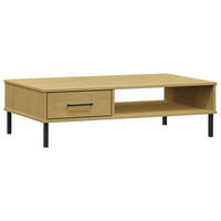 COUCHTISCH OSLO mit Metallbeinen Braun Massivholz Kiefer - Braun, Holz (100/55/29cm) - furnicato