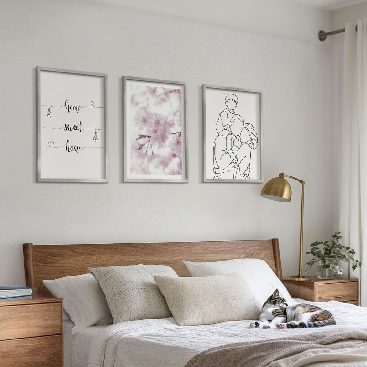 WANDBILDER 3er Set - 40x60 cm Silberner Rahmen - Blumenfamilie minimalistisch - Silberfarben, Kunststoff (40/60cm) - ArtPrintCave