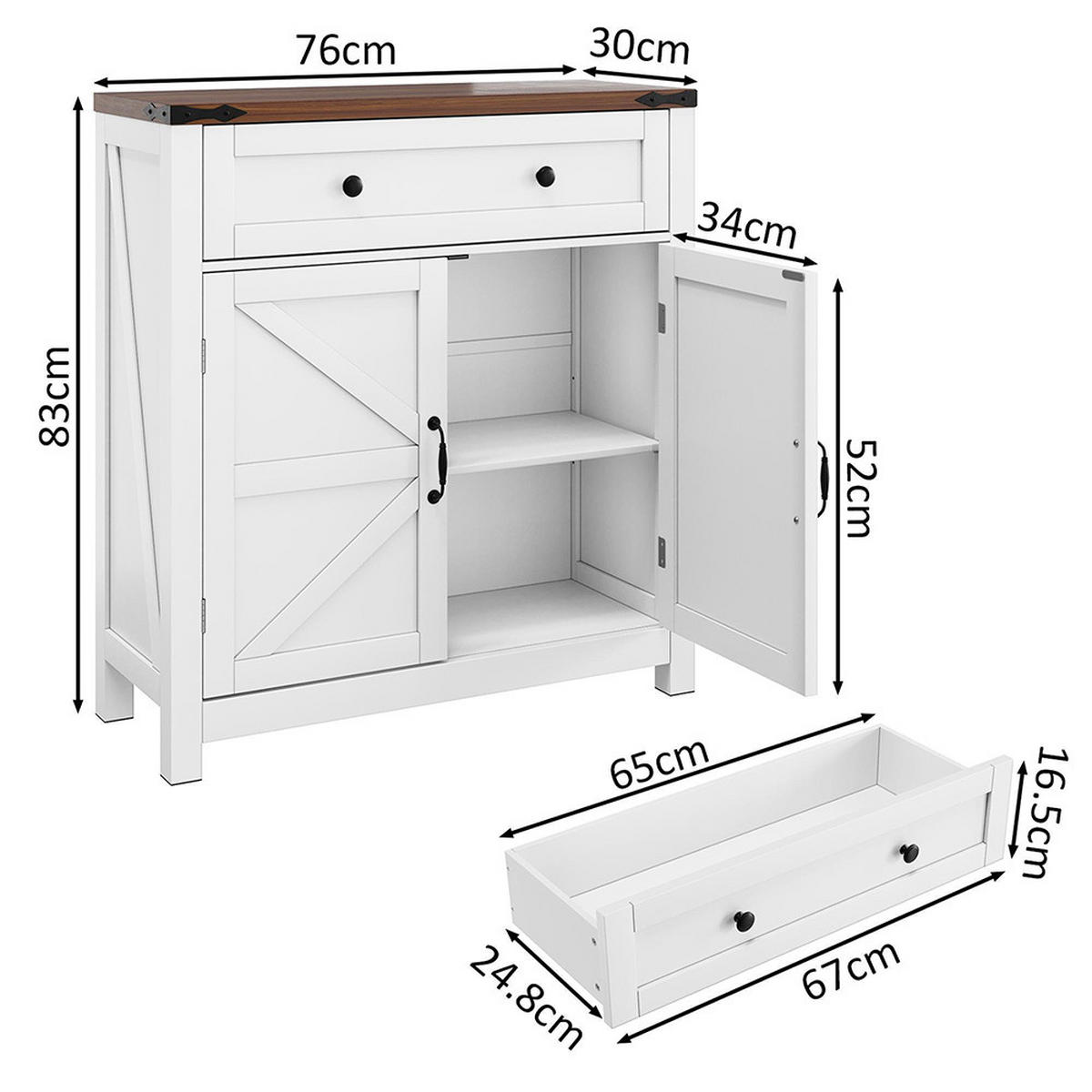 BADEZIMMERSCHRANK Bauernstil Weiß 76/30/83 cm - Weiß, Holz (76/83/30cm) - Zephmum