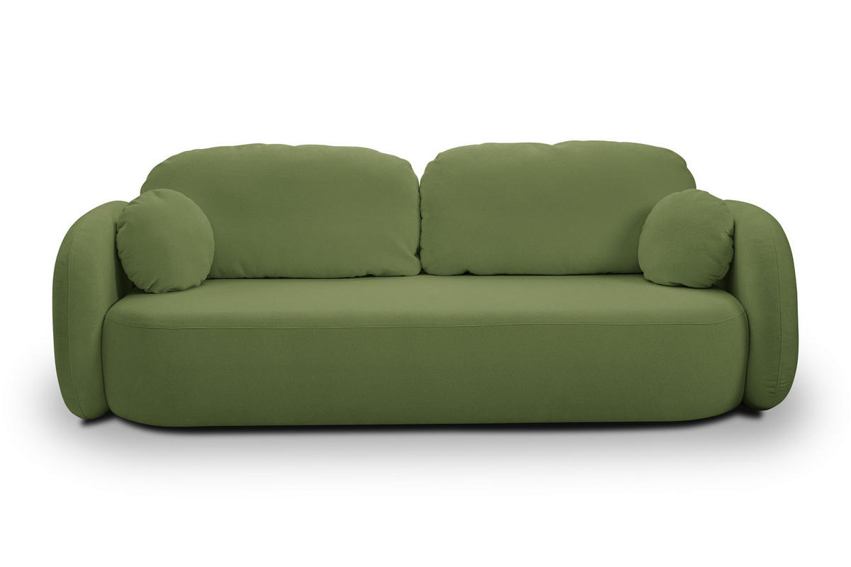 BETTSOFA AMICO Grün Bucle-Stoff mit Schlaffunktion - Grün, Holz (238/86.5/101cm) - MASSENO