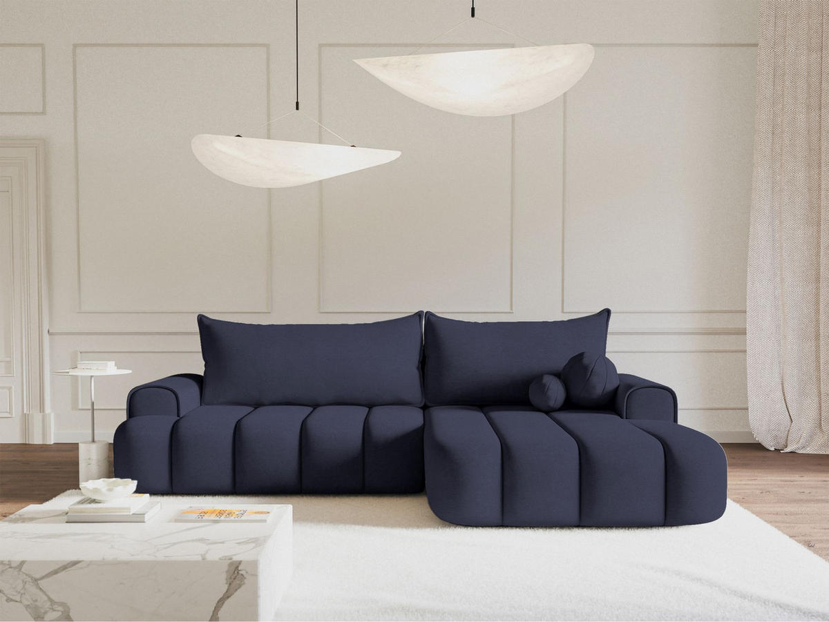 ECKSOFA Dandelino Marineblau mit Samtbezug, rechts - Schwarz/Dunkelblau, Kunststoff/Textil (275/168cm) - Selsey