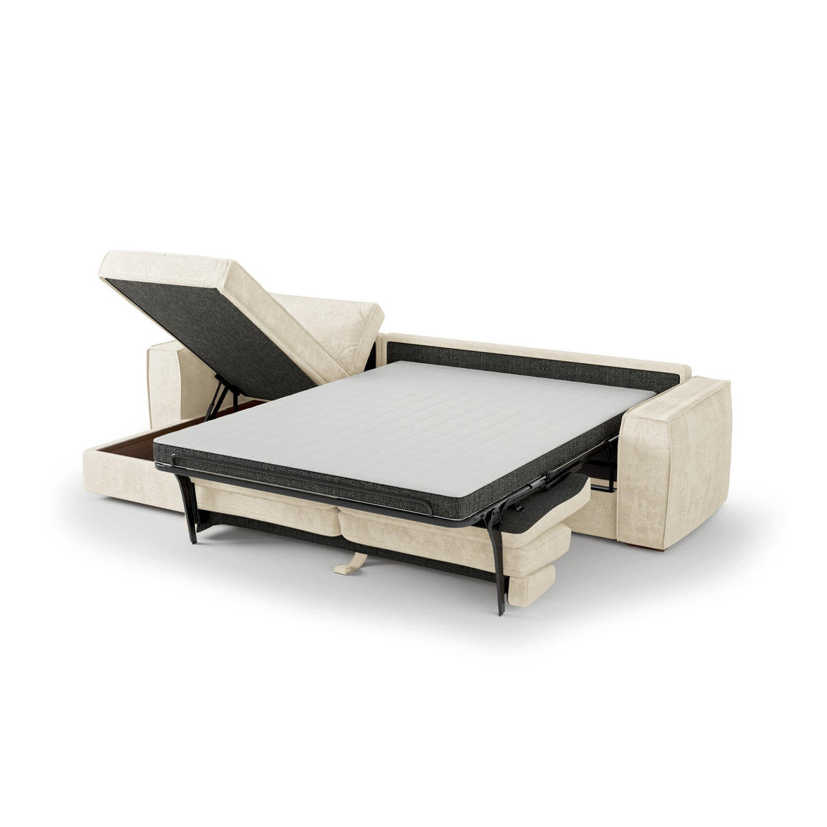 LINKSECK-SCHLAFSOFA MIKA Köpergewebe mit weichem Griff Creme 292cm - Creme, Textil (292/100cm) - Premium Interiors