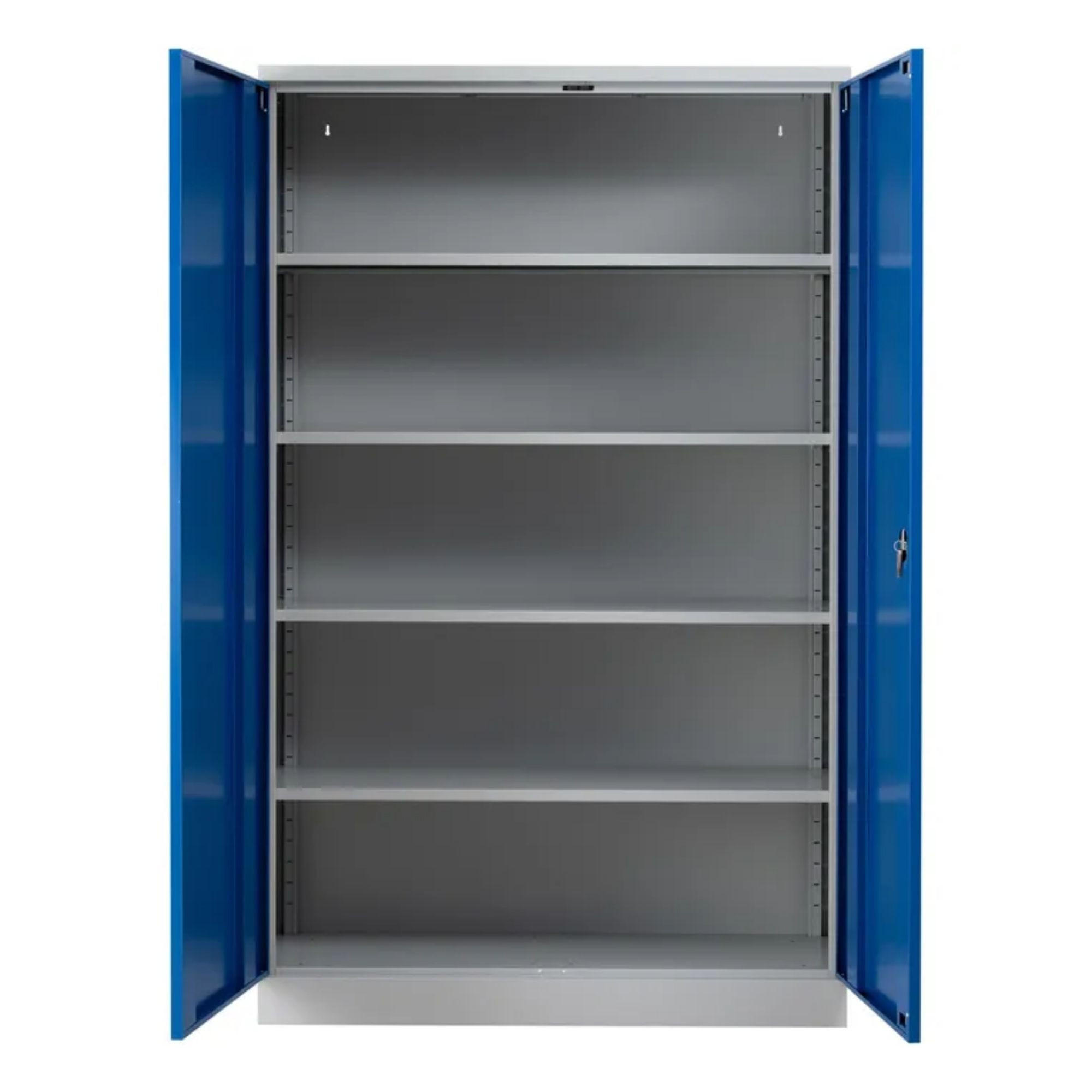 STAHLSCHRANK Bee mit 6 lackierten Fachböden 195x120x60 cm Korpusfarbe Lichtgrau Frontfarbe Enzianblau - Blau, Metall (120/195/60cm)